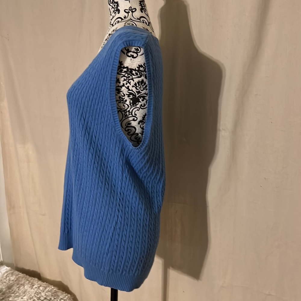 Vintage L.L. Bean Cable knit Sweater Vest Lt Blue Sz L Unisex Stretchy V Neck - Picture 2 of 6
